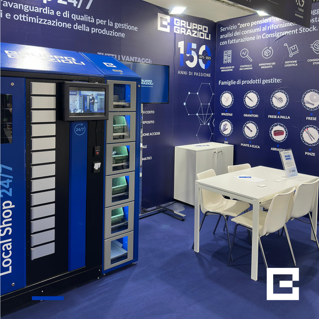 Vending industriale con utensili e componenti per la produzione, Gruppo Grazioni. Local Shop 24/7